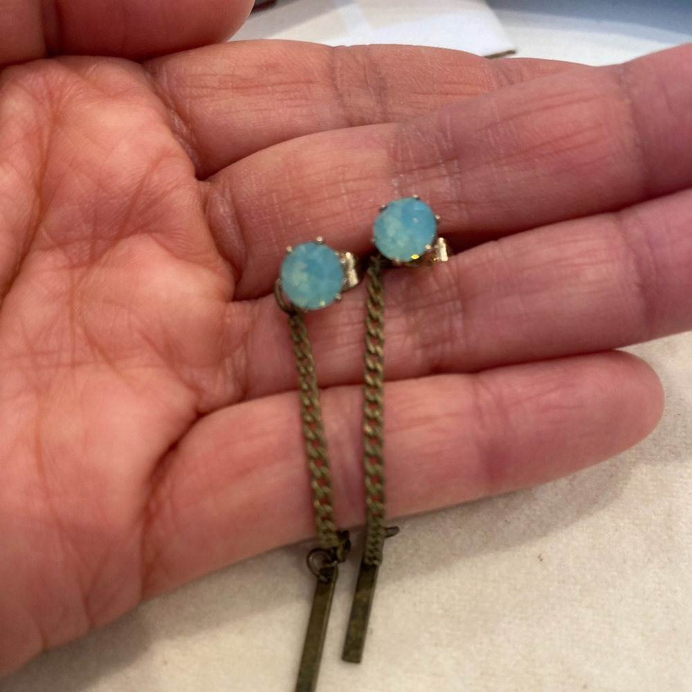 Stunning amazonite stud earrings with brass chain backing NWOT